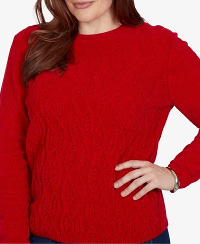 Alfred Dunner Plus Size Classic Cable Pullover Chenille Sweater In Red