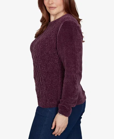 Alfred Dunner Plus Size Classic Cable Pullover Chenille Sweater In Burgundy