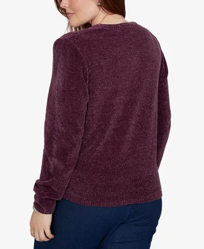 Alfred Dunner Plus Size Classic Cable Pullover Chenille Sweater In Burgundy