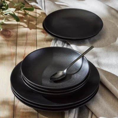 Stone Lain Semplice 12pc Black Matte Stoneware Dinnerware Set In Black