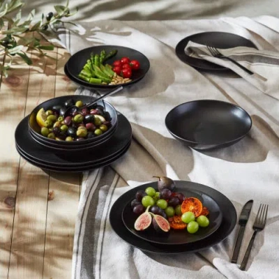 Stone Lain Semplice 12pc Black Matte Stoneware Dinnerware Set In Black