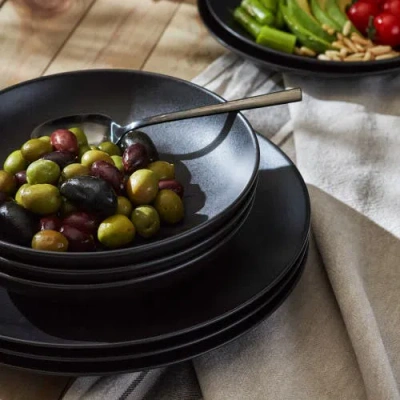 Stone Lain Semplice 12pc Black Matte Stoneware Dinnerware Set In Black