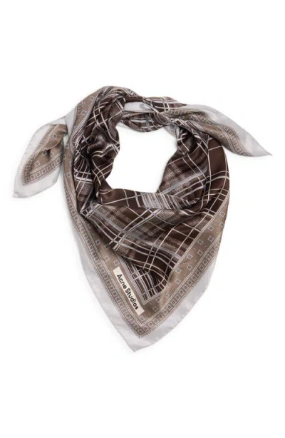 Acne Studios Volta Check Organic Silk Square Scarf In Brown