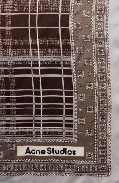 Acne Studios Volta Check Organic Silk Square Scarf In Brown
