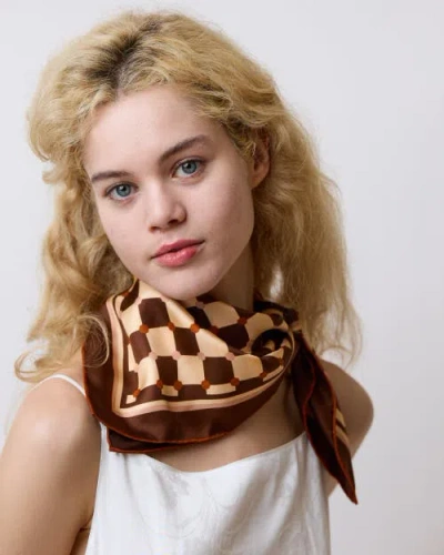Lost Pattern Checkerboard Silk Bandana In Brown