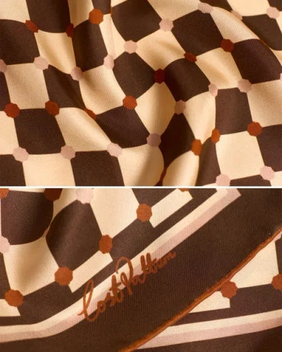 Lost Pattern Checkerboard Silk Bandana In Brown