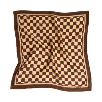 Lost Pattern Checkerboard Silk Bandana In Brown