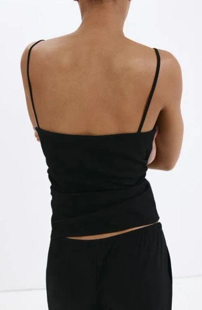 Mango Ruched Square Neck Camisole In Black