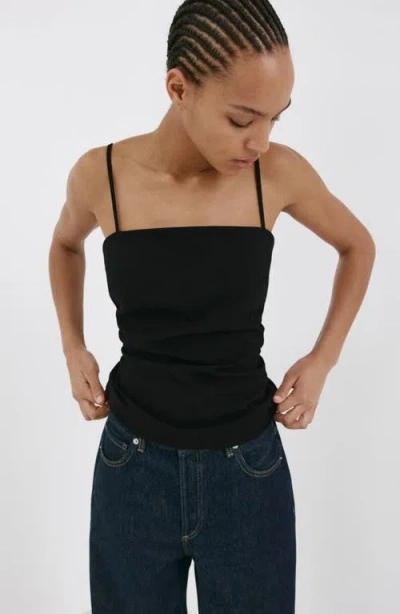 Mango Ruched Square Neck Camisole In Black