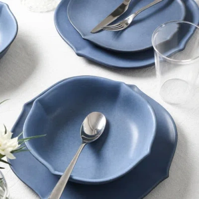 Stone Lain Baskerville Stoneware 32-piece Dinnerware Set, Includes Glassware In Blue