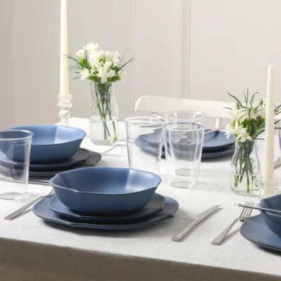 Stone Lain Baskerville Stoneware 32-piece Dinnerware Set, Includes Glassware In Blue