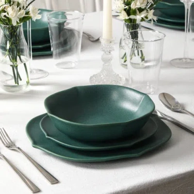 Stone Lain Baskerville Stoneware 32-piece Dinnerware Set, Includes Glassware In Green