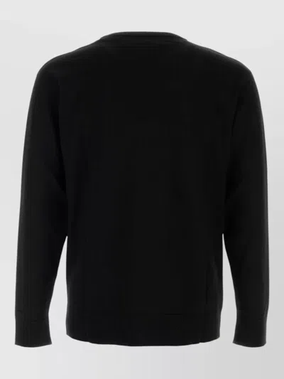 Moschino Virgin Wool Ribbed Crewneck Long-sleeve T-shirt In Black
