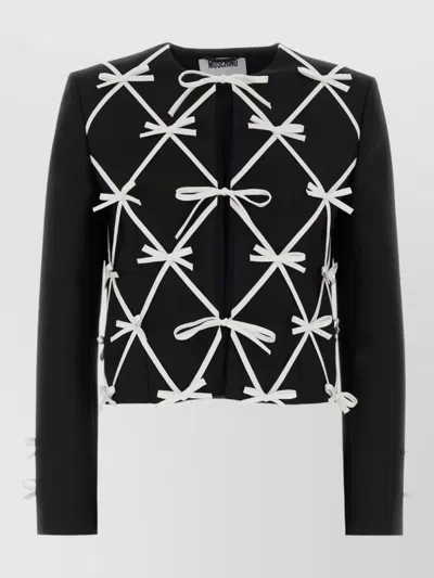 Moschino Wool Blazer Cropped Tailored Bow Detail In Black