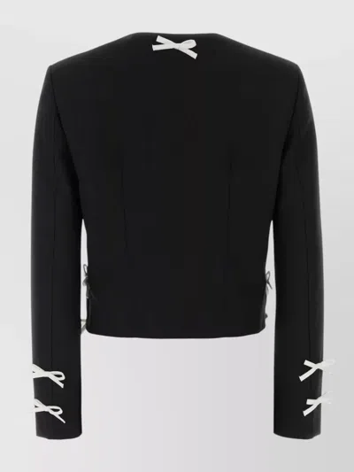 Moschino Wool Blazer Cropped Tailored Bow Detail In Black