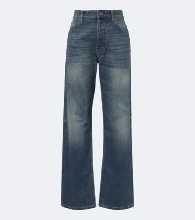 Miu Miu High Waist Wide Leg Denim Trousers In Blue