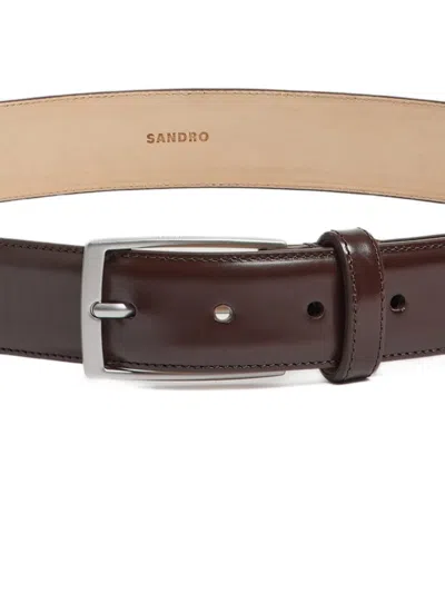 Sandro Glazed Leather Belt In 브라운