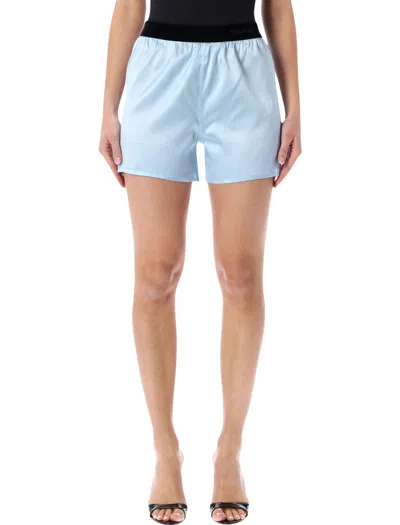 Tom Ford Stretch Silk Satin Pj Shorts In Blue