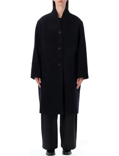 Studio Nicholson Long Coat With Structured Shoulders And Pockets In Animal Print