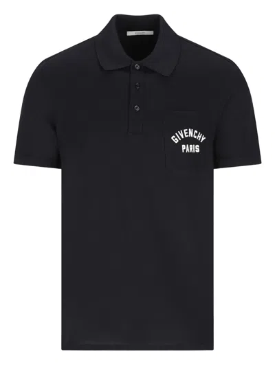 Givenchy Dark Blue Polo Shirt With Logo Embroidery Men In Black
