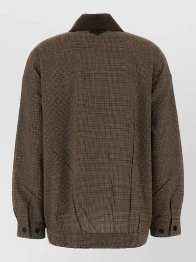 Prada Wool Jacket Check Pattern Long Sleeves Collar In Brown