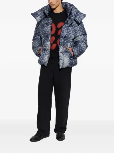 Dsquared2 Patterned Hooded Polyester Down Jacket In Blue