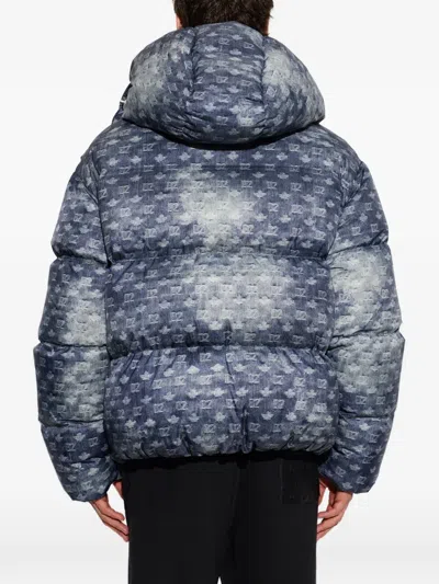 Dsquared2 Patterned Hooded Polyester Down Jacket In Blue