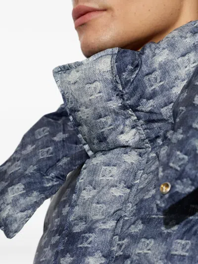 Dsquared2 Patterned Hooded Polyester Down Jacket In Blue