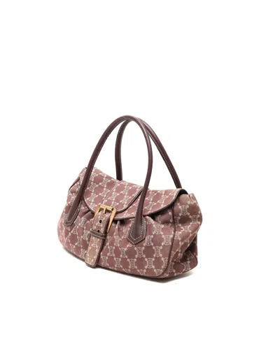 Celine Céline Denim Macadam Shoulder Bag In Brown