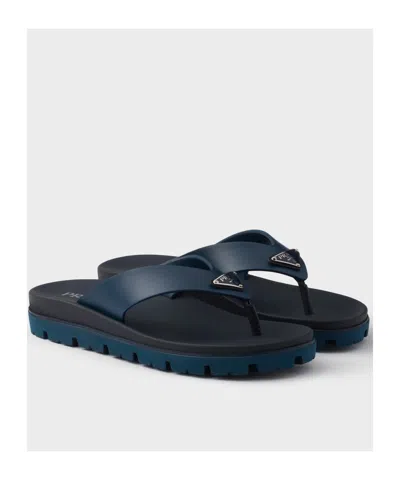 Prada Rubber Thong Sandals In Blue