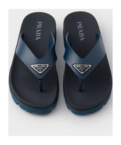 Prada Rubber Thong Sandals In Blue