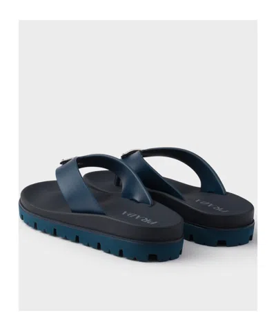 Prada Rubber Thong Sandals In Blue