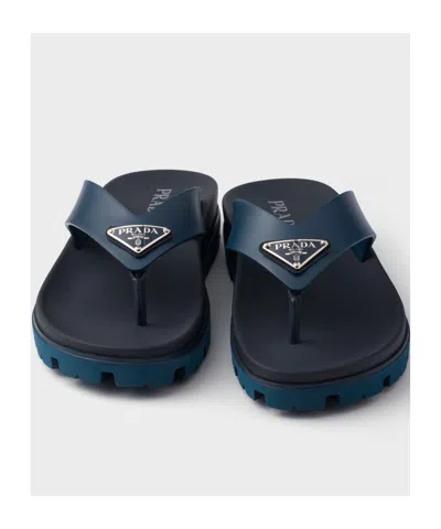 Prada Rubber Thong Sandals In Blue