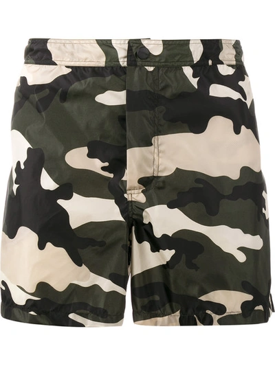 Shop Valentino Rockstud Camouflage Swim Shorts