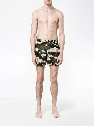 Shop Valentino Rockstud Camouflage Swim Shorts