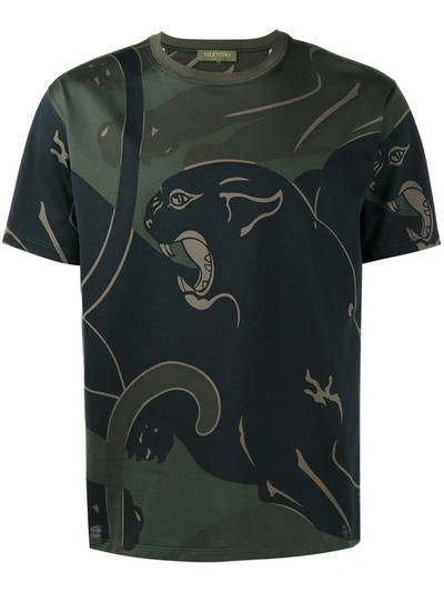 Valentino Panther & Camo Cotton Jersey T-shirt In Military Green