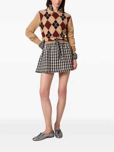 Msgm Argyle-pattern Polo-collar Sweater In Brown