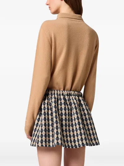Msgm Argyle-pattern Polo-collar Sweater In Brown