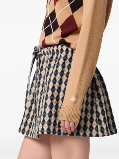 Msgm Argyle-pattern Polo-collar Sweater In Brown