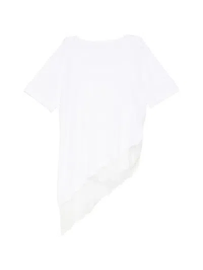 Pushbutton Asymmetric Laced T-shirt In White