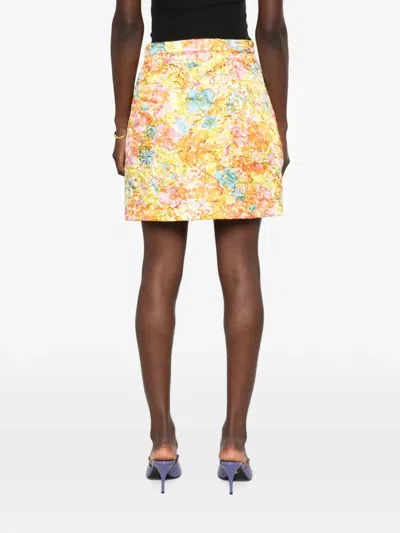Versace Multicolor Printed Silk Duchesse Miniskirt In Yellow