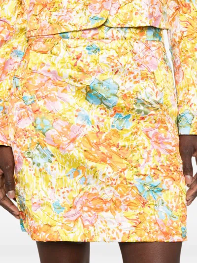Versace Multicolor Printed Silk Duchesse Miniskirt In Yellow