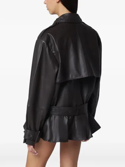 Rotate Birger Christensen Rotate Birgerchristensen Biker Jacket In Lamb Leather In Dark Brown In Black