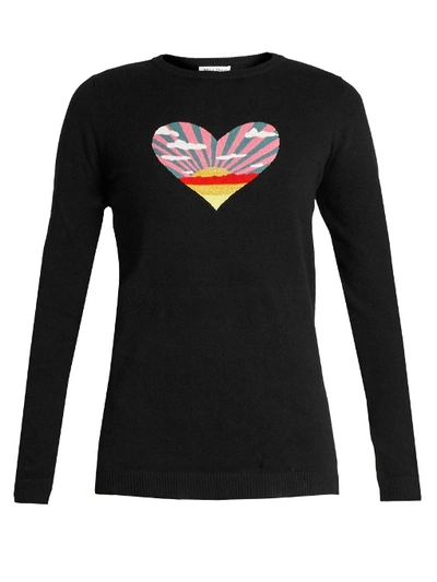 Bella Freud Sunset Heart Cotton And Cashmere-blend Sweater In Black