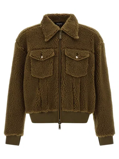 Dsquared2 Teddy Oversized Jean Jacket In Green