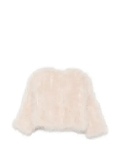 Liska Feather-trim Jacket In Neutral