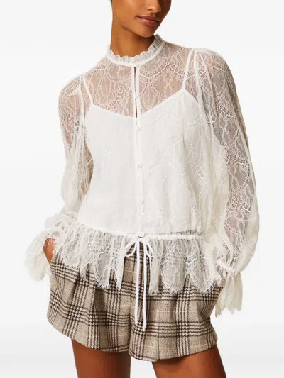 Twinset Lace Drawstring Blouse Valenciennes In Neutral