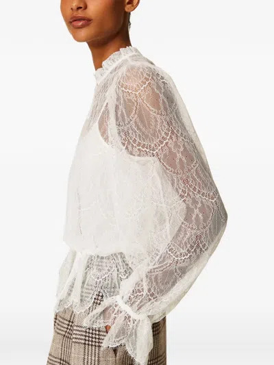Twinset Lace Drawstring Blouse Valenciennes In Neutral