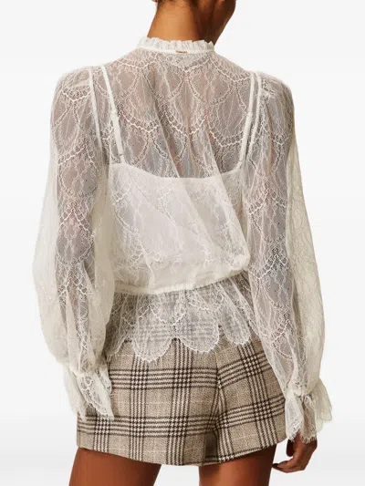 Twinset Lace Drawstring Blouse Valenciennes In Neutral