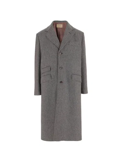 Valentino Herringbone-pattern Virgin Wool Coat In Gray